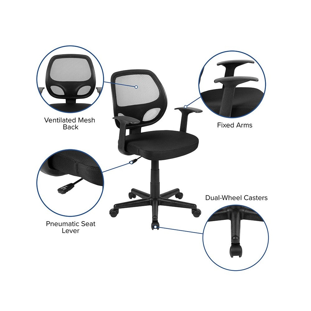 Flash Fundamentals Mid-Back Black Mesh Swivel Ergonomic Task Office Chair with Arms, BIFMA Certified