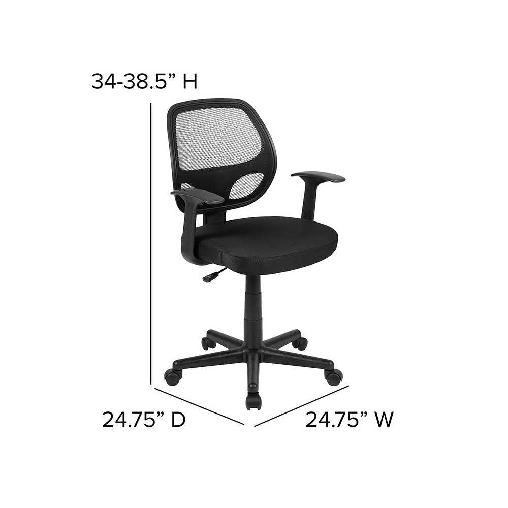 Flash Fundamentals Mid-Back Black Mesh Swivel Ergonomic Task Office Chair with Arms, BIFMA Certified