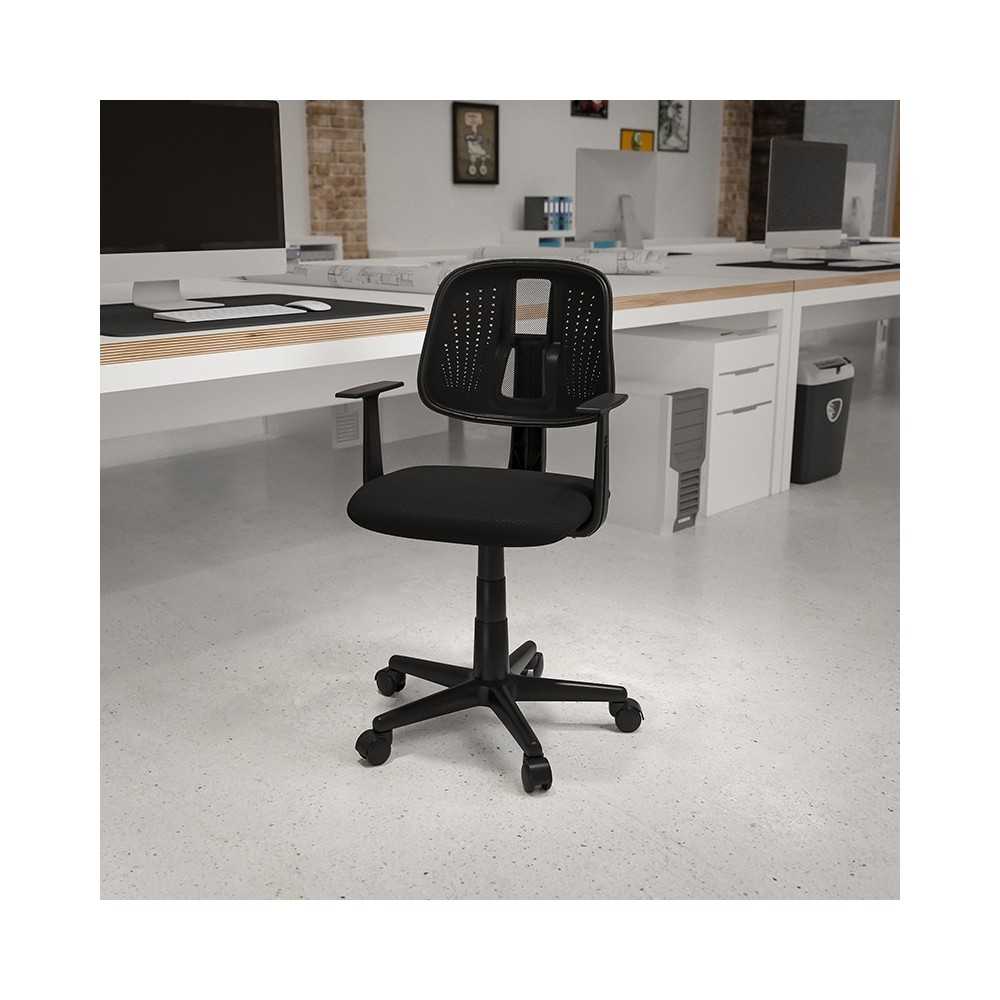 Flash Fundamentals Mid-Back Black Mesh Swivel Task Office Chair with Pivot Back and Arms, BIFMA Certified