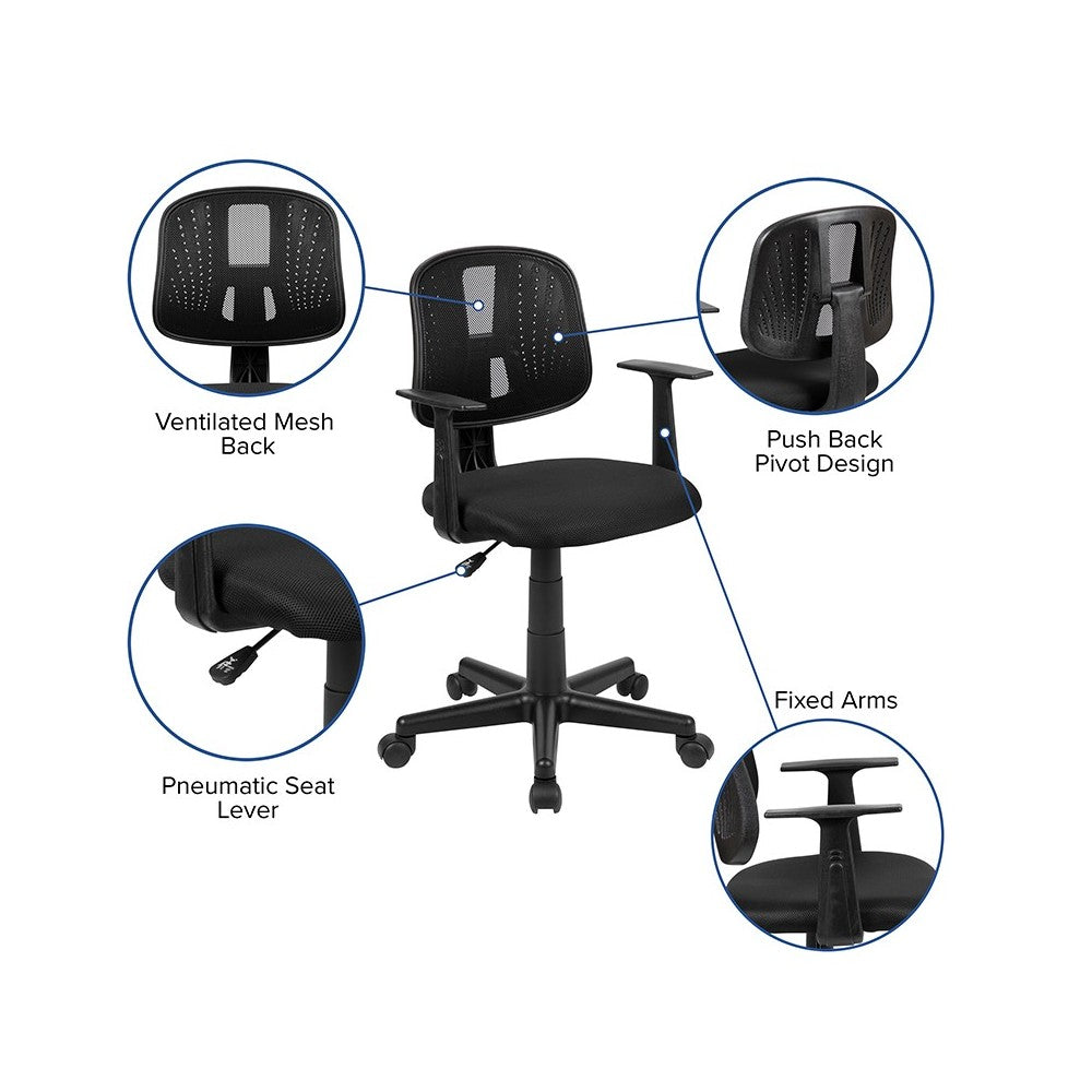 Flash Fundamentals Mid-Back Black Mesh Swivel Task Office Chair with Pivot Back and Arms, BIFMA Certified