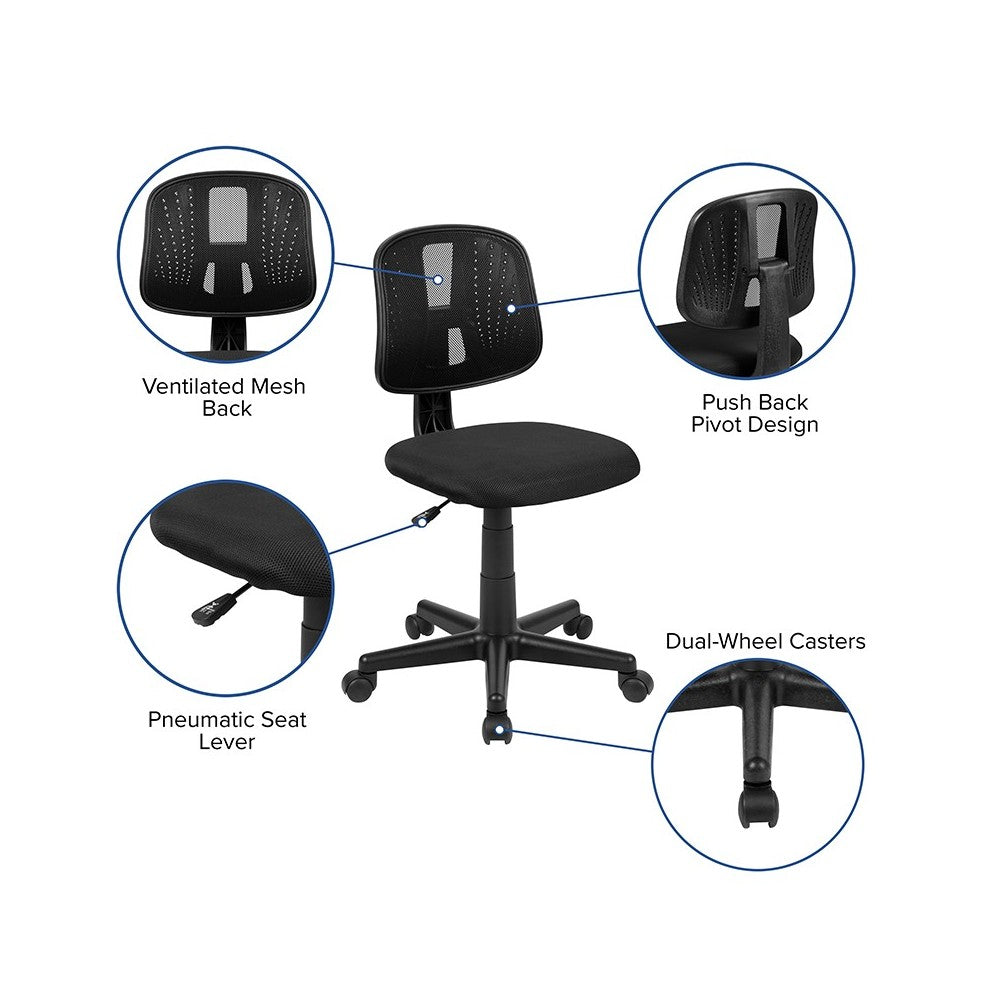 Flash Fundamentals Mid-Back Black Mesh Swivel Task Office Chair with Pivot Back, BIFMA Certified