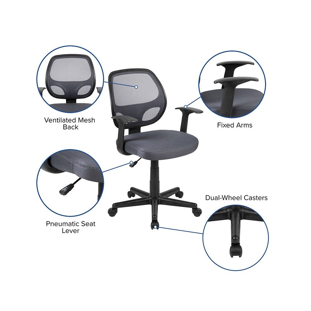 Flash Fundamentals Mid-Back Gray Mesh Swivel Ergonomic Task Office Chair with Arms, BIFMA Certified