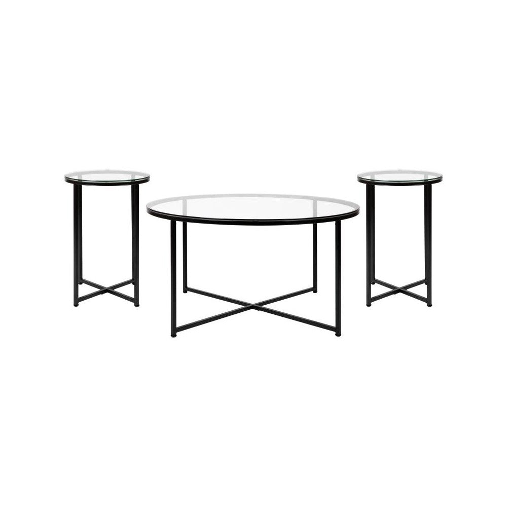 Flash Furniture 3 Piece Glass Coffee Table Set NAN-CEK-1786-BK-GG