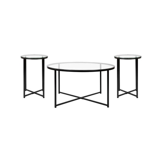 Flash Furniture 3 Piece Glass Coffee Table Set NAN-CEK-1786-BK-GG