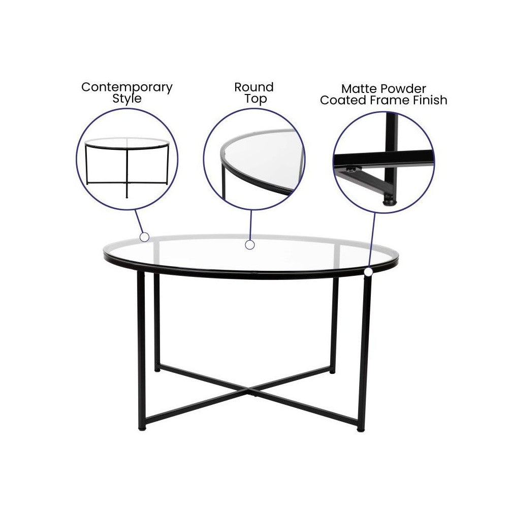 Flash Furniture 3 Piece Glass Coffee Table Set NAN-CEK-1786-BK-GG
