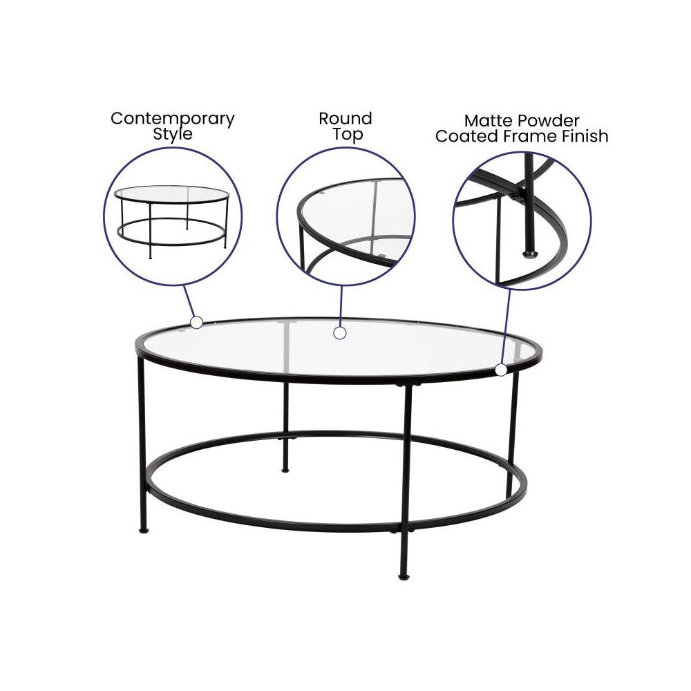 Flash Furniture 3 Piece Glass Coffee Table Set NAN-CEK-21750-BK-GG