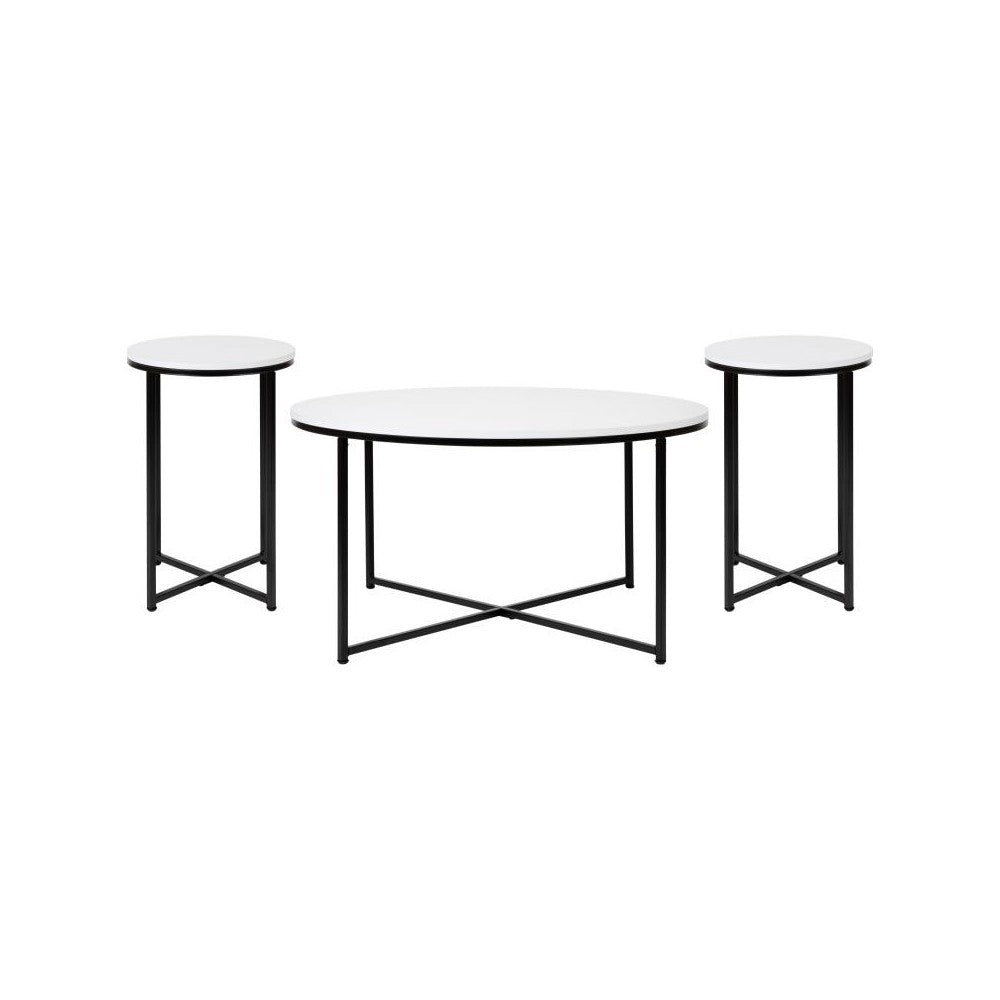 Flash Furniture 3 Piece White Coffee Table Set NAN-CEK-1787-BK-GG