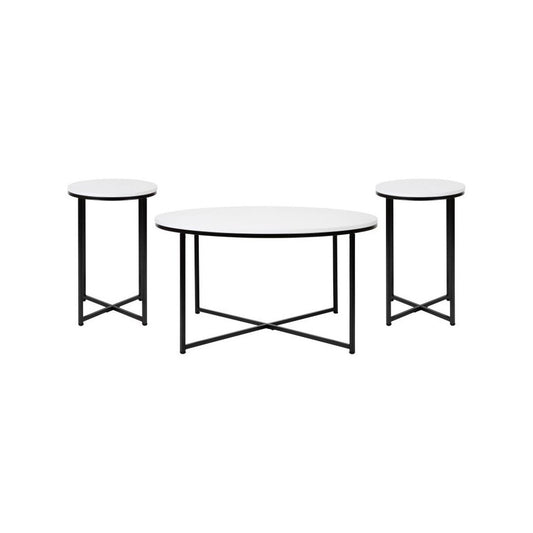 Flash Furniture 3 Piece White Coffee Table Set NAN-CEK-1787-BK-GG