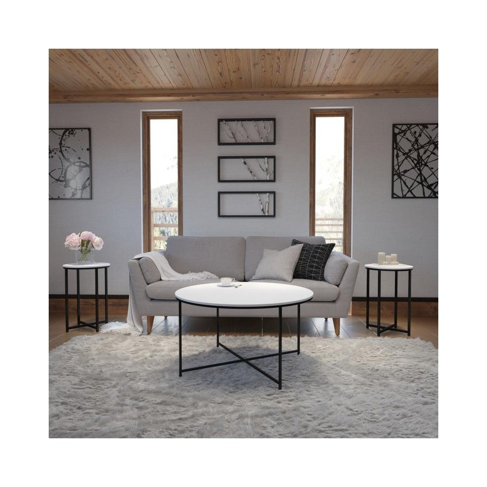 Flash Furniture 3 Piece White Coffee Table Set NAN-CEK-1787-BK-GG