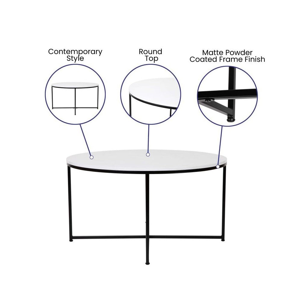 Flash Furniture 3PC White Marbled Table Set NAN-CEK-1787-MRBL-BK-GG