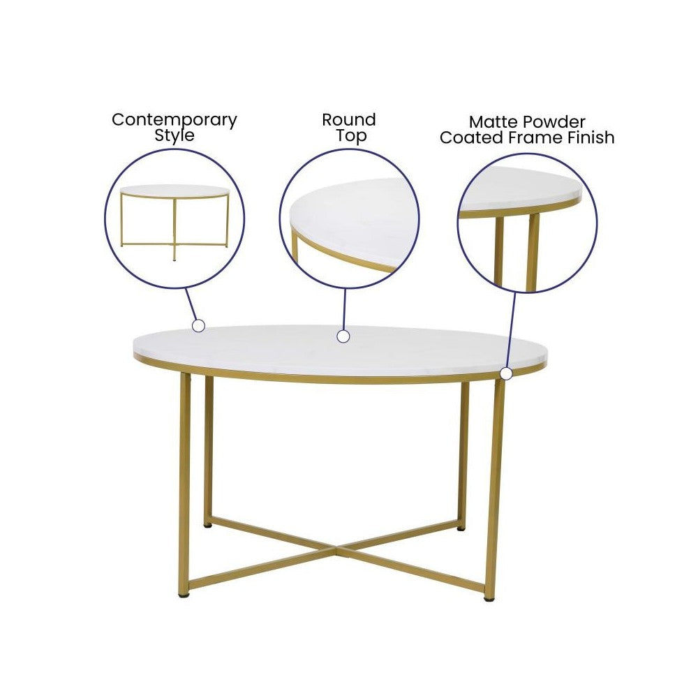 Flash Furniture 3PC White Marbled Table Set NAN-CEK-1787-MRBL-GG