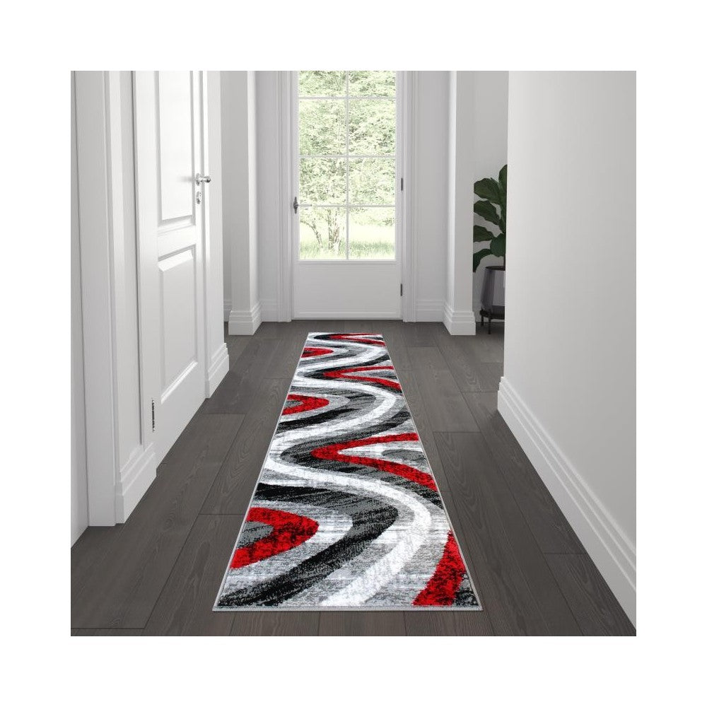 Flash Furniture Altum Collection Red 2' x 7' Waves Area Rug OKR-RG1107-27-RD-GG