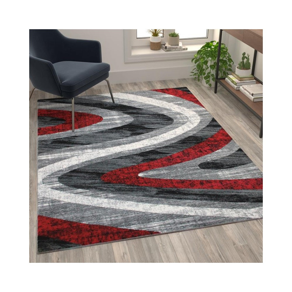 Flash Furniture Altum Collection Red 5' x 7' Waves Area Rug OKR-RG1107-57-RD-GG