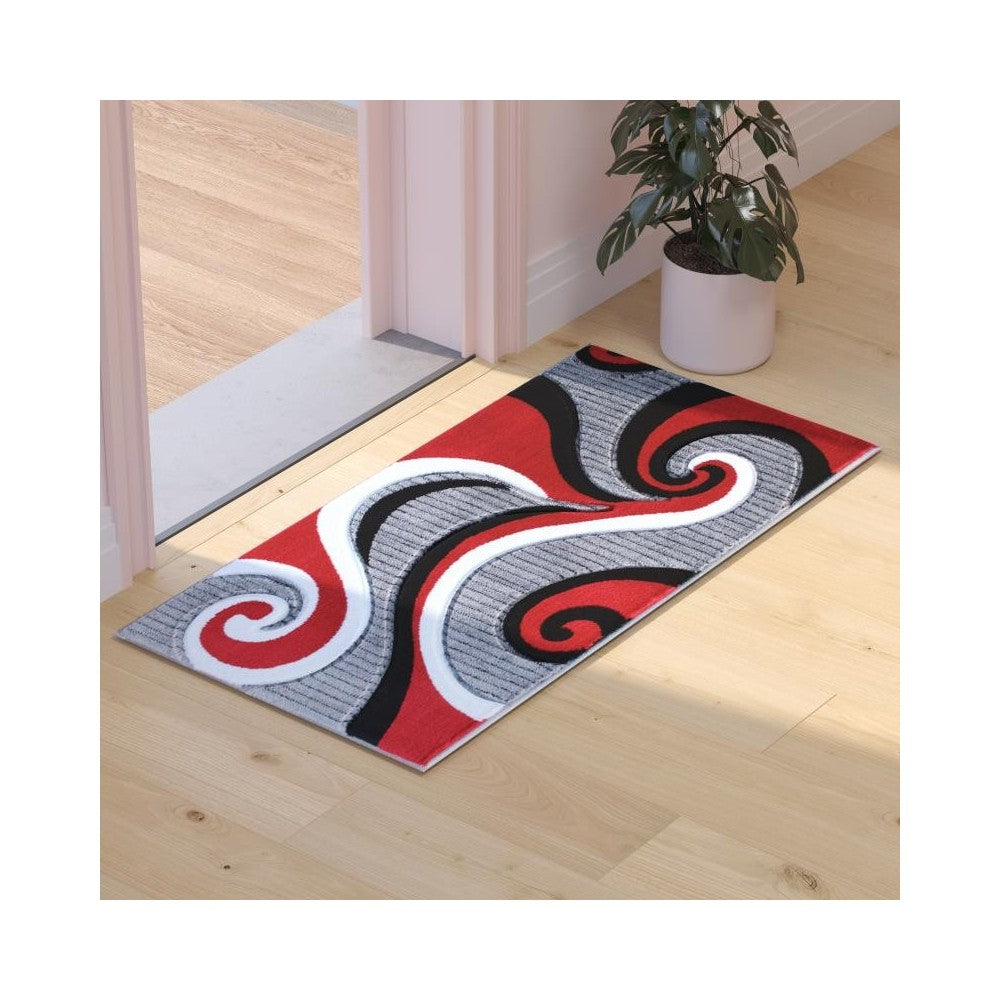 Flash Furniture Athos Collection 2x3 Red Abstract Rug KP-RG952-23-RD-GG