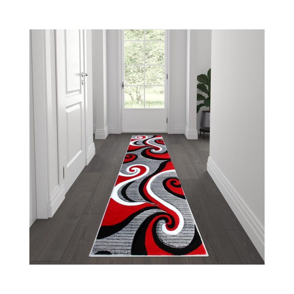 Flash Furniture Athos Collection 2x7 Red Abstract Rug KP-RG952-27-RD-GG