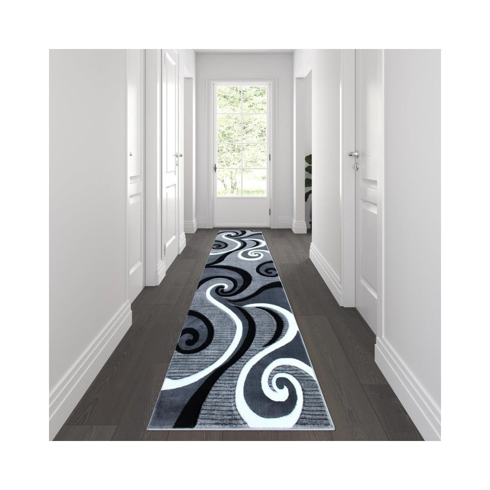 Flash Furniture Athos Collection 3x10 Gray Abstract Rug KP-RG952-310-GY-GG