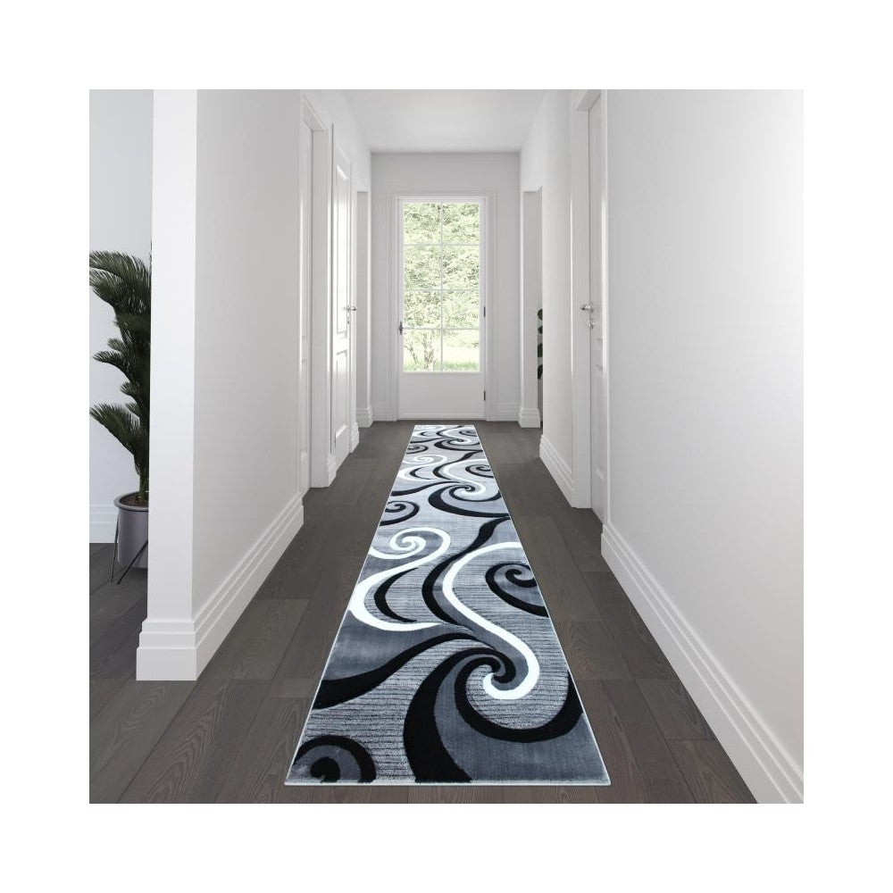 Flash Furniture Athos Collection 3x16 Gray Abstract Rug KP-RG952-316-GY-GG