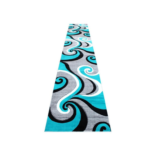 Flash Furniture Athos Collection 3x16 Turquoise Abstract Rug KP-RG952-316-TQ-GG