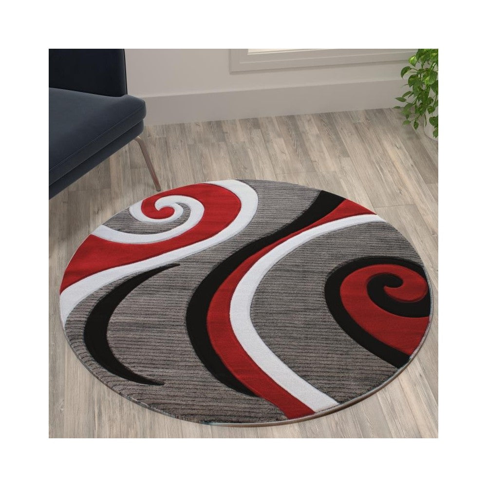 Flash Furniture Athos Collection 4x4 Red Abstract Rug KP-RG952-44-RD-GG