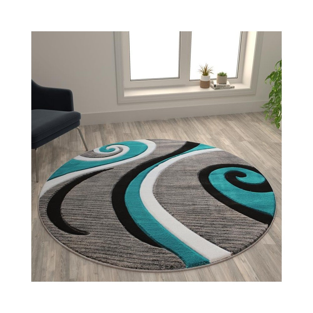 Flash Furniture Athos Collection 5x5 Turquoise Abstract Rug KP-RG952-55-TQ-GG