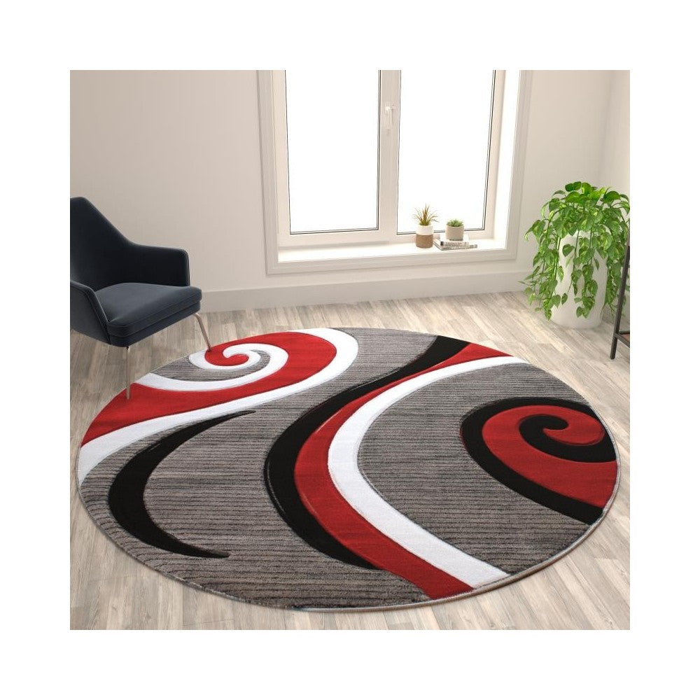 Flash Furniture Athos Collection 8x8 Red Abstract Rug KP-RG952-88-RD-GG