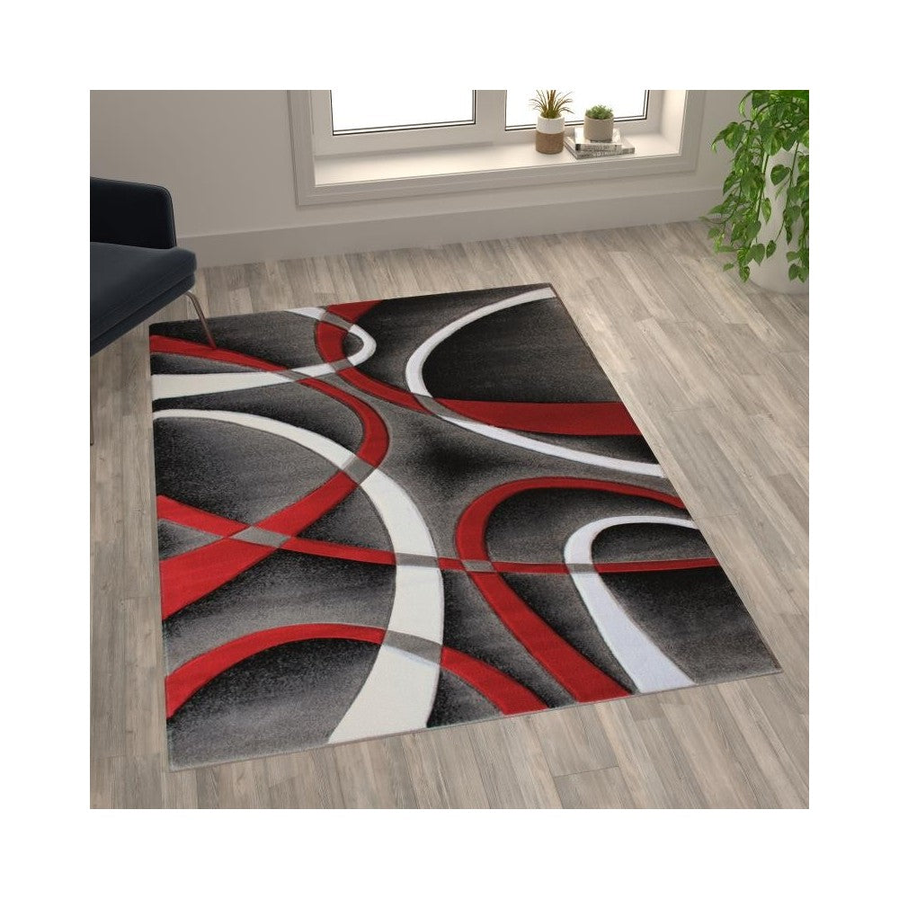 Flash Furniture Atlan Collection 2x7 Red Abstract Rug KP-RG951-57-RD-GG