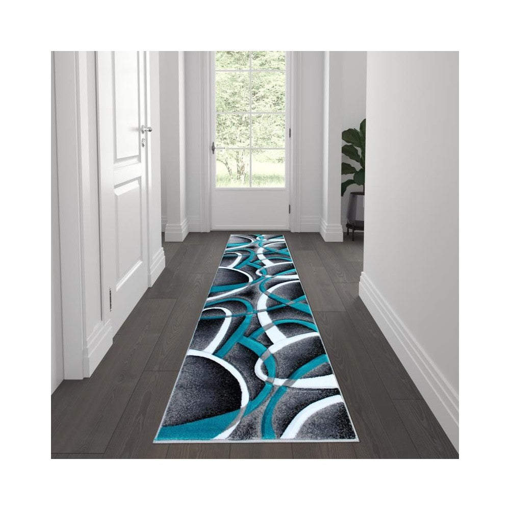 Flash Furniture Atlan Collection 2x7 Turquoise Abstract Rug KP-RG951-27-TQ-GG