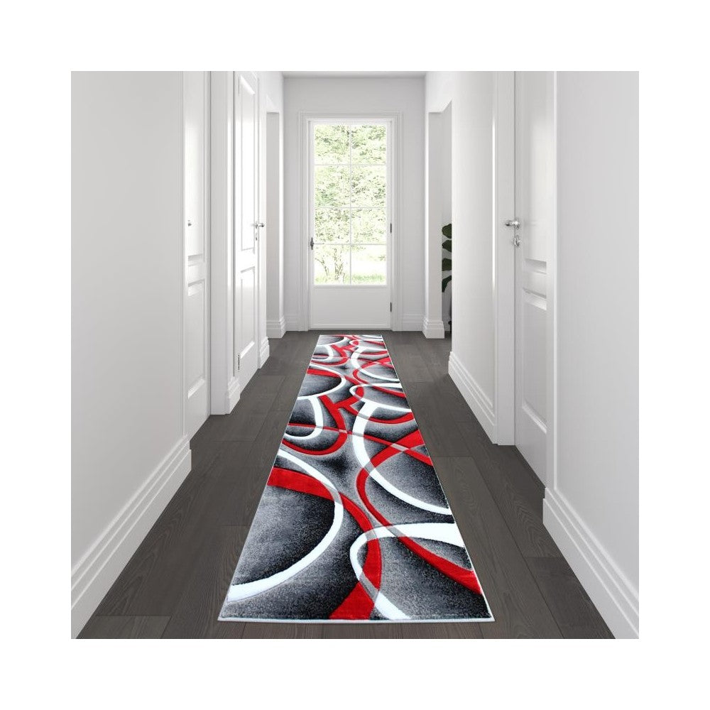 Flash Furniture Atlan Collection 3x10 Red Abstract Rug KP-RG951-310-RD-GG