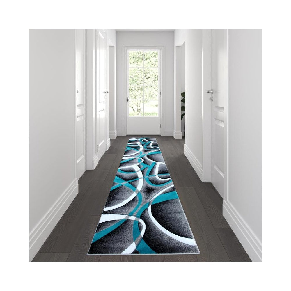 Flash Furniture Atlan Collection 3x10 Turquoise Abstract Rug KP-RG951-310-TQ-GG
