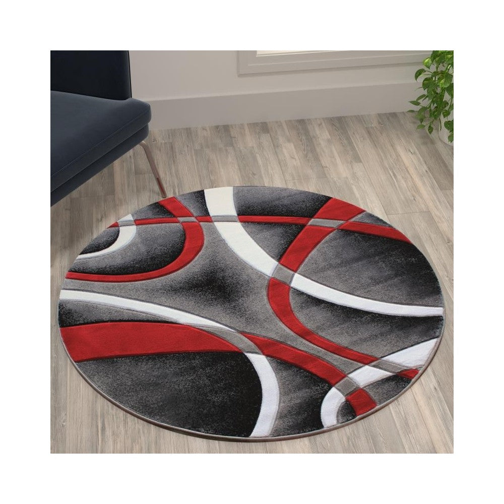 Flash Furniture Atlan Collection 4x4 Red Abstract Rug KP-RG951-44-RD-GG