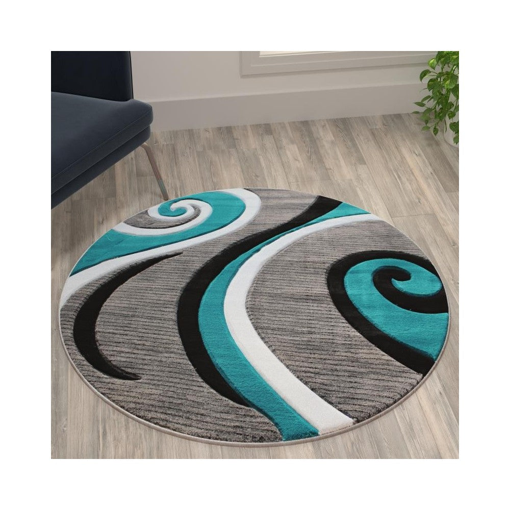 Flash Furniture Atlan Collection 4x4 Turquoise Abstract Rug KP-RG951-44-TQ-GG