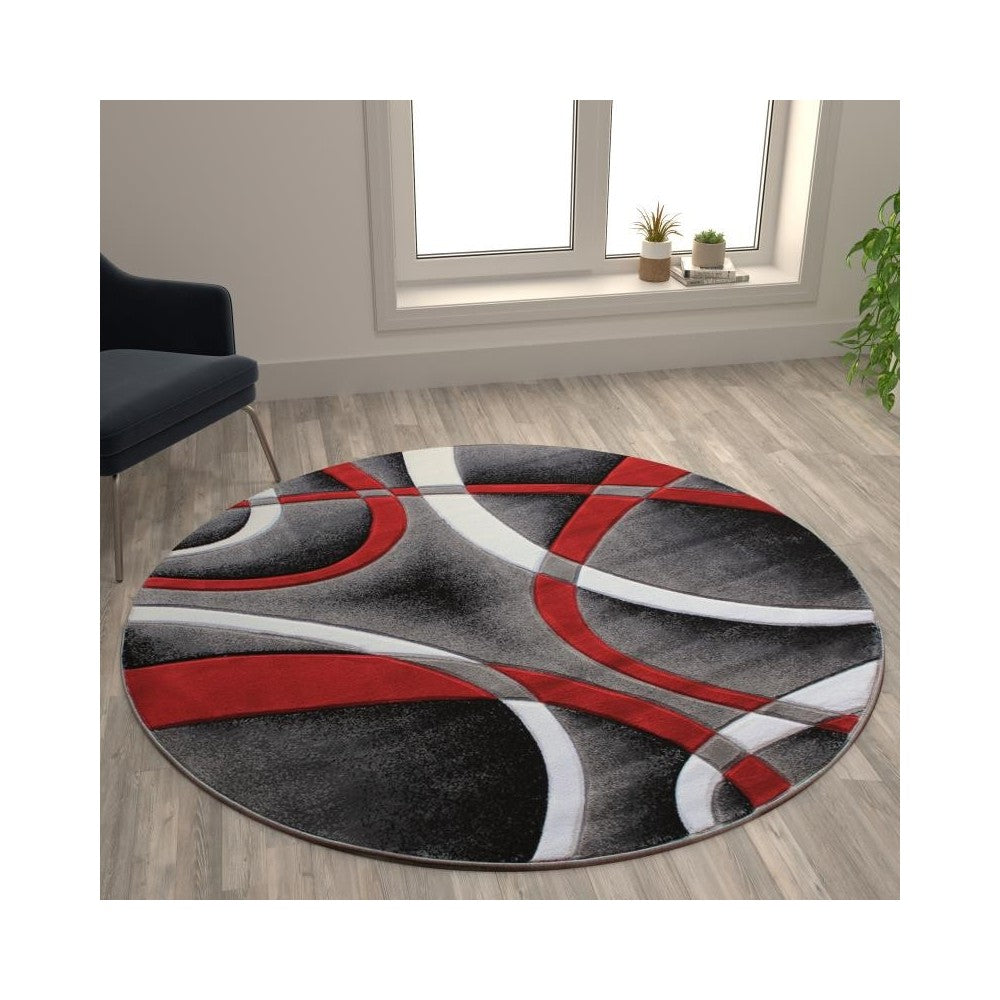 Flash Furniture Atlan Collection 5x5 Red Abstract Rug KP-RG951-55-RD-GG