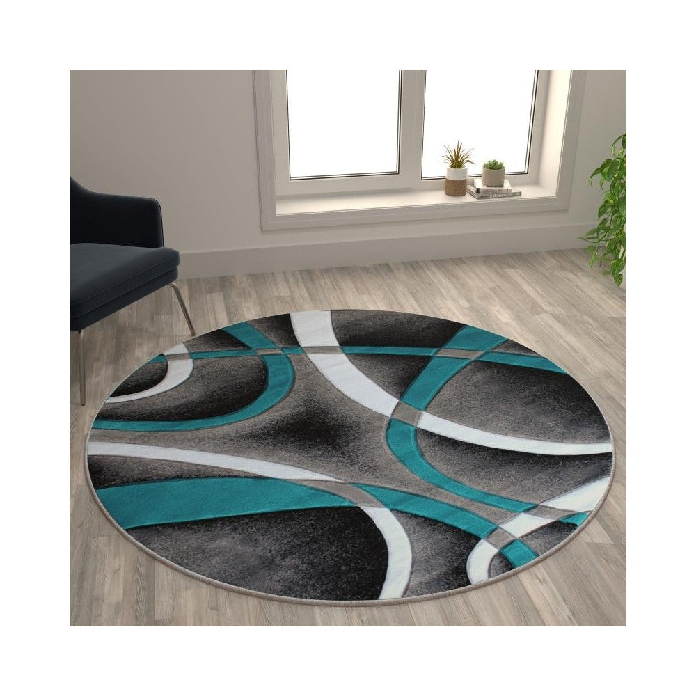 Flash Furniture Atlan Collection 5x5 Turquoise Abstract Rug KP-RG951-55-TQ-GG