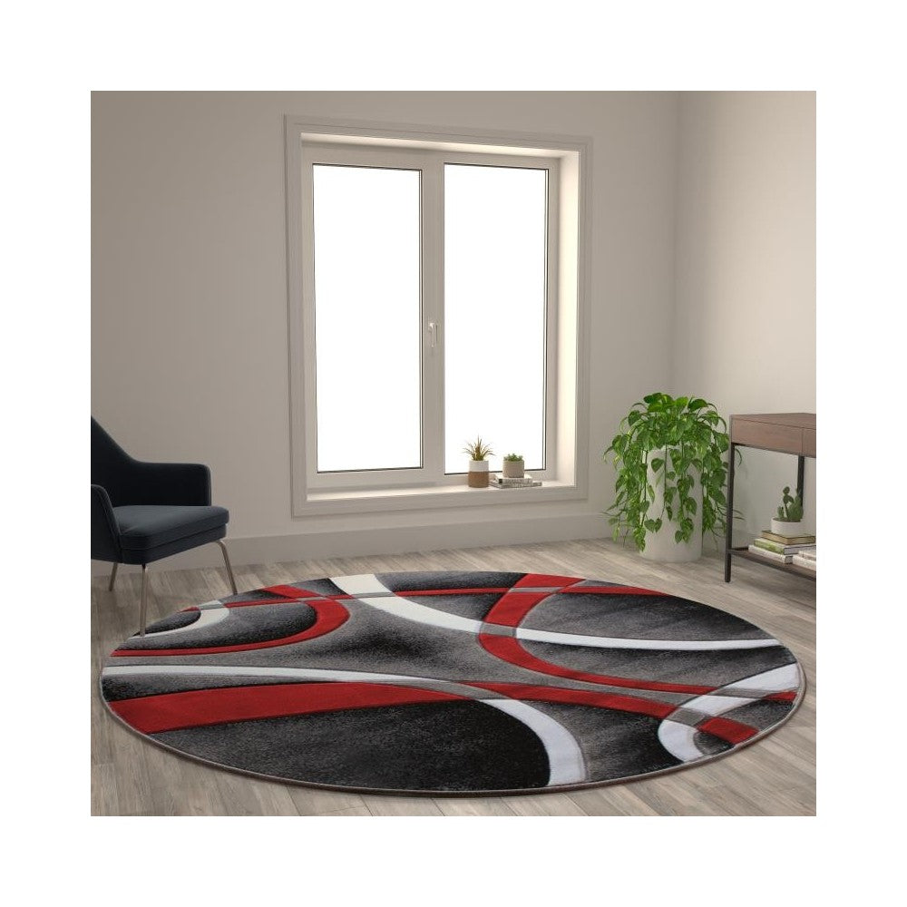 Flash Furniture Atlan Collection 8x8 Red Abstract Rug KP-RG951-88-RD-GG