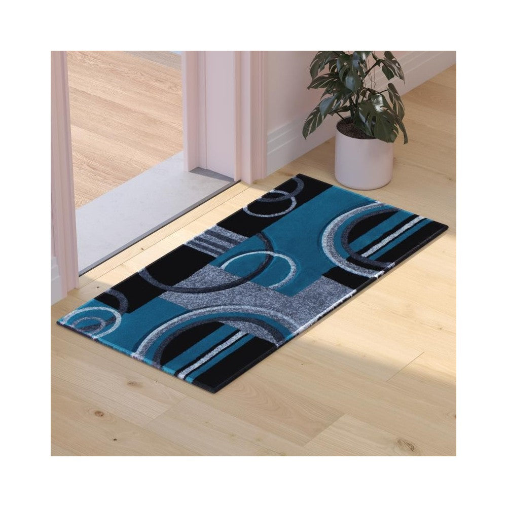 Flash Furniture Audra Collection 2x3 Turquoise Geometric Rug KP-RG953-23-TQ-GG