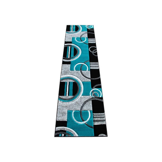 Flash Furniture Audra Collection 2x7 Turquoise Geometric Rug KP-RG953-27-TQ-GG