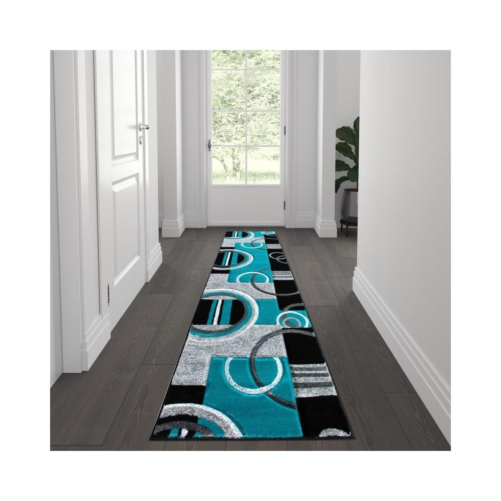 Flash Furniture Audra Collection 2x7 Turquoise Geometric Rug KP-RG953-27-TQ-GG