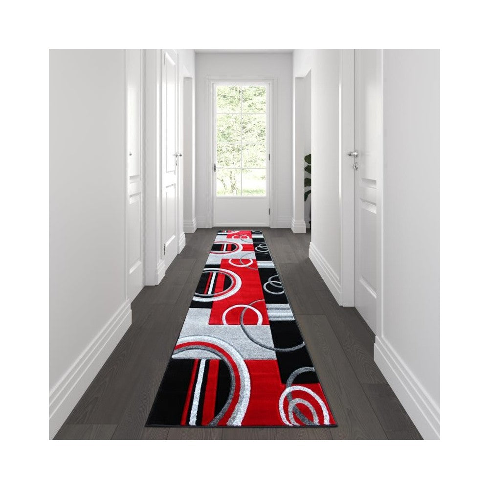 Flash Furniture Audra Collection 3x10 Red Geometric Rug KP-RG953-310-RD-GG