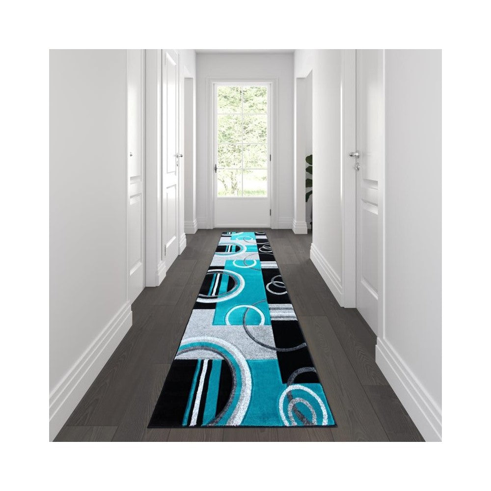 Flash Furniture Audra Collection 3x10 Turquoise Geometric Rug KP-RG953-310-TQ-GG