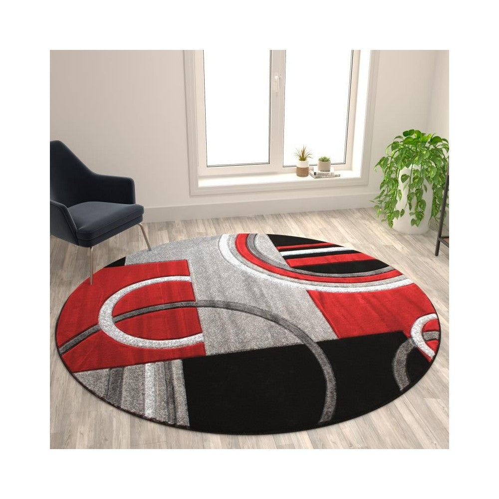 Flash Furniture Audra Collection 8x8 Red Geometric Rug KP-RG953-88-RD-GG