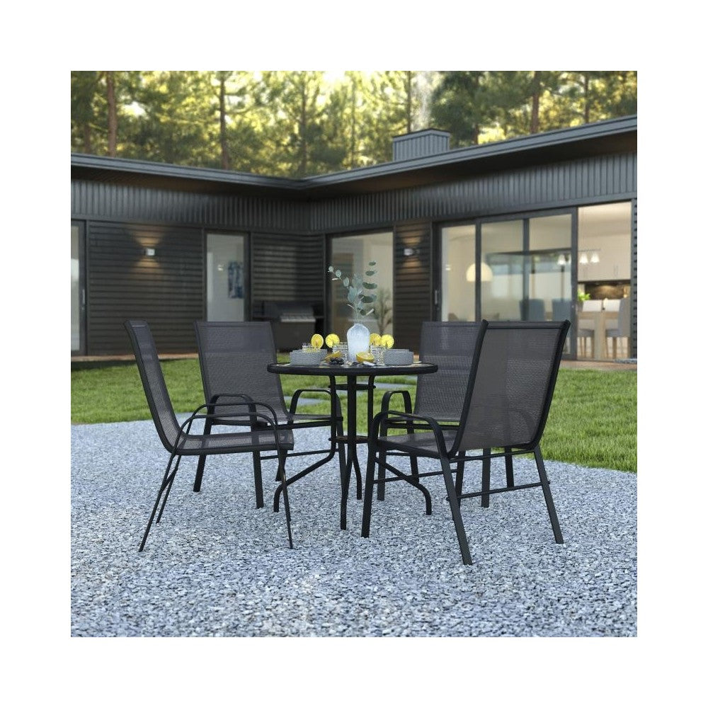 Flash Furniture Brazos 31.5" Round Black Patio Set TLH-0702303C-GG