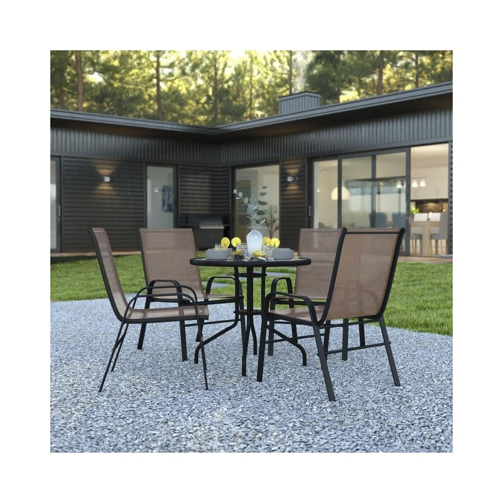 Flash Furniture Brazos 31.5" Round Brown Patio Set TLH-0702303C-BN-GG