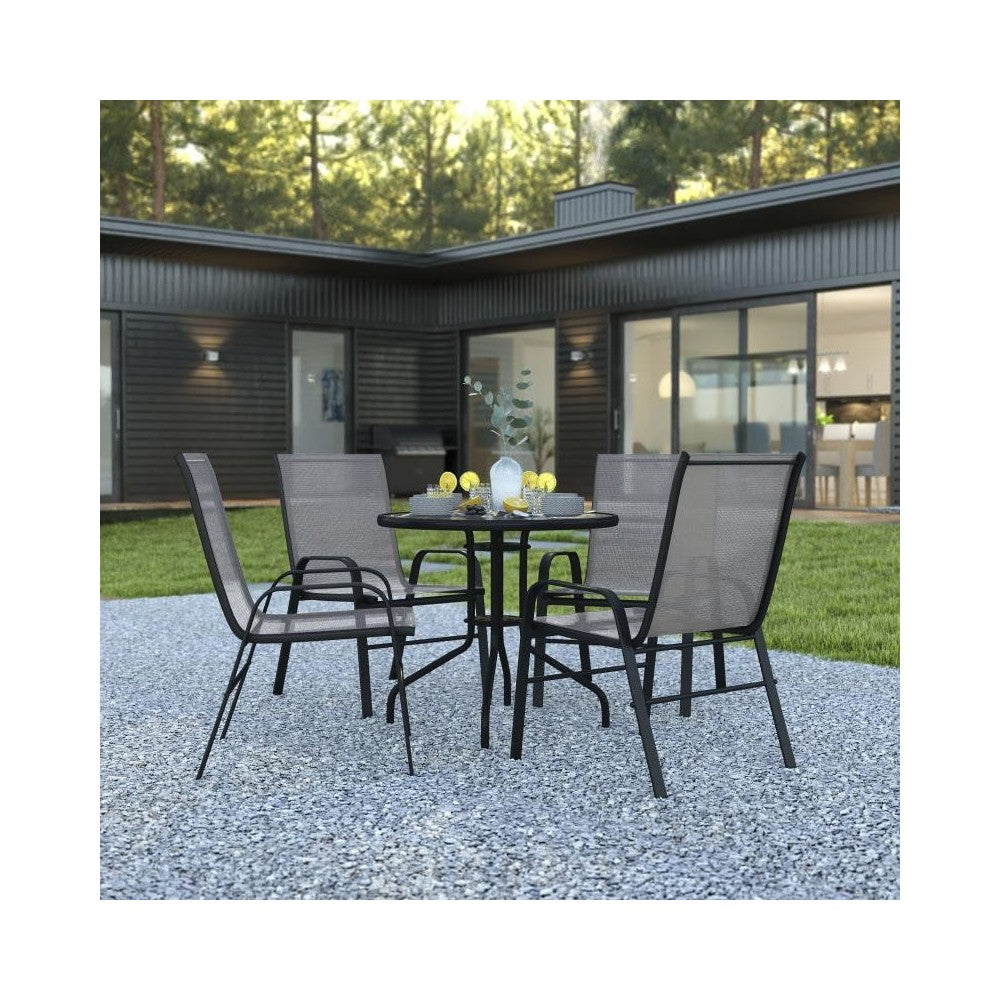 Flash Furniture Brazos 31.5" Round Gray Patio Set TLH-0702303C-GY-GG