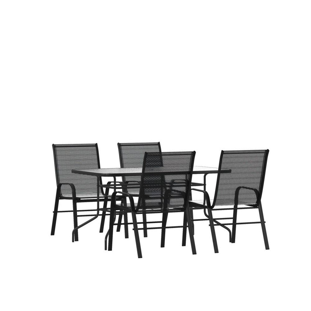 Flash Furniture Brazos 31.5x55 Black Patio Table Set TLH-089REC-303CBK4-GG