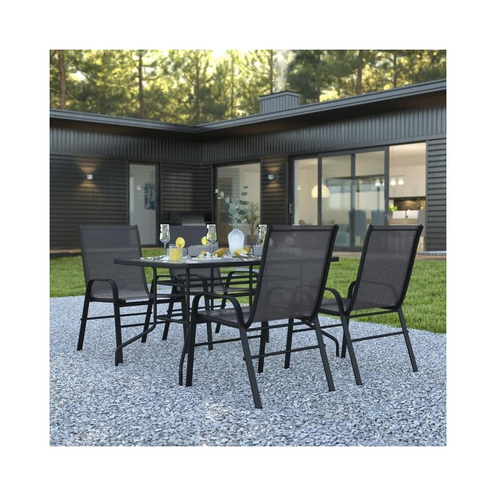 Flash Furniture Brazos 31.5x55 Black Patio Table Set TLH-089REC-303CBK4-GG
