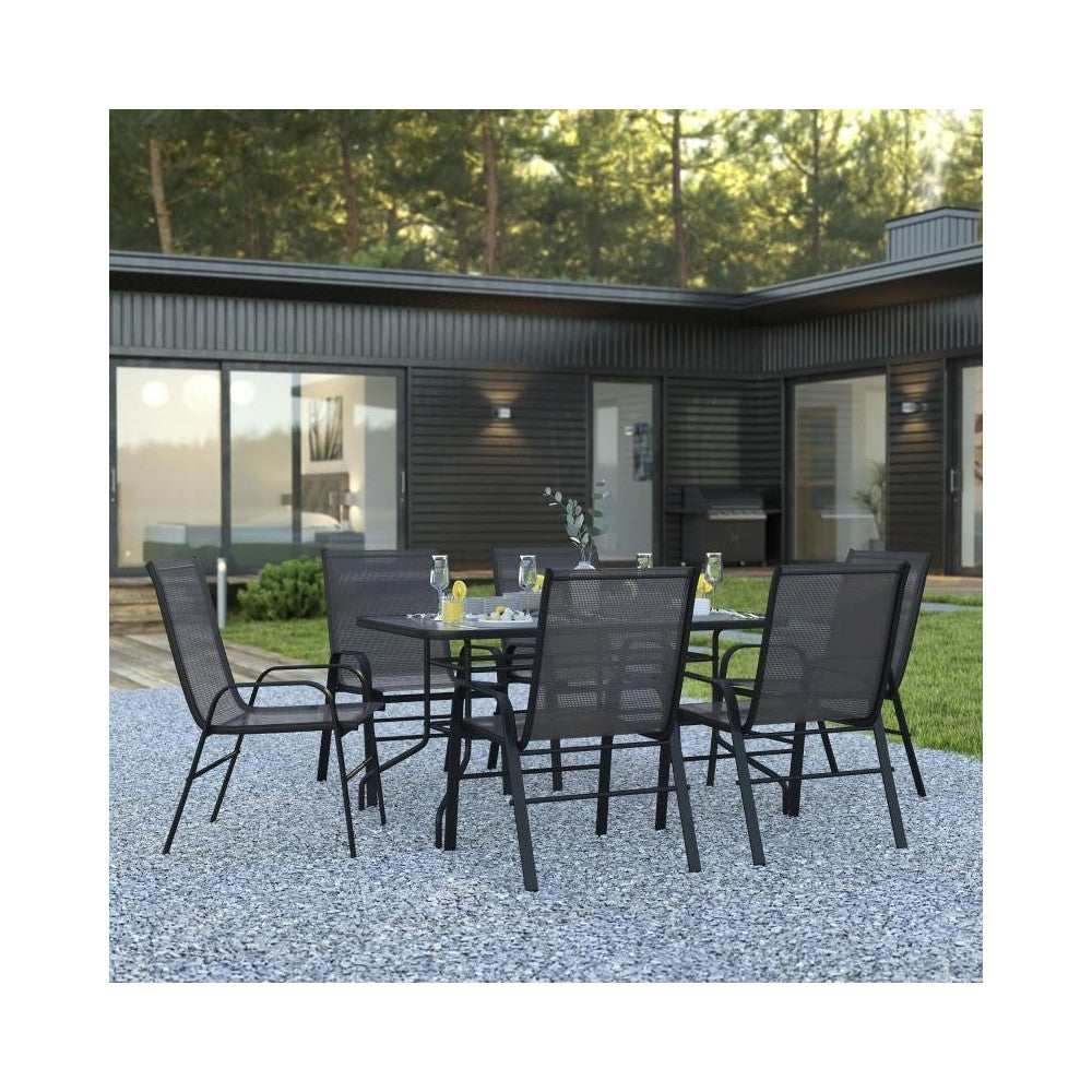 Flash Furniture Brazos 31.5x55 Black Patio Table Set TLH-089REC-303CBK6-GG