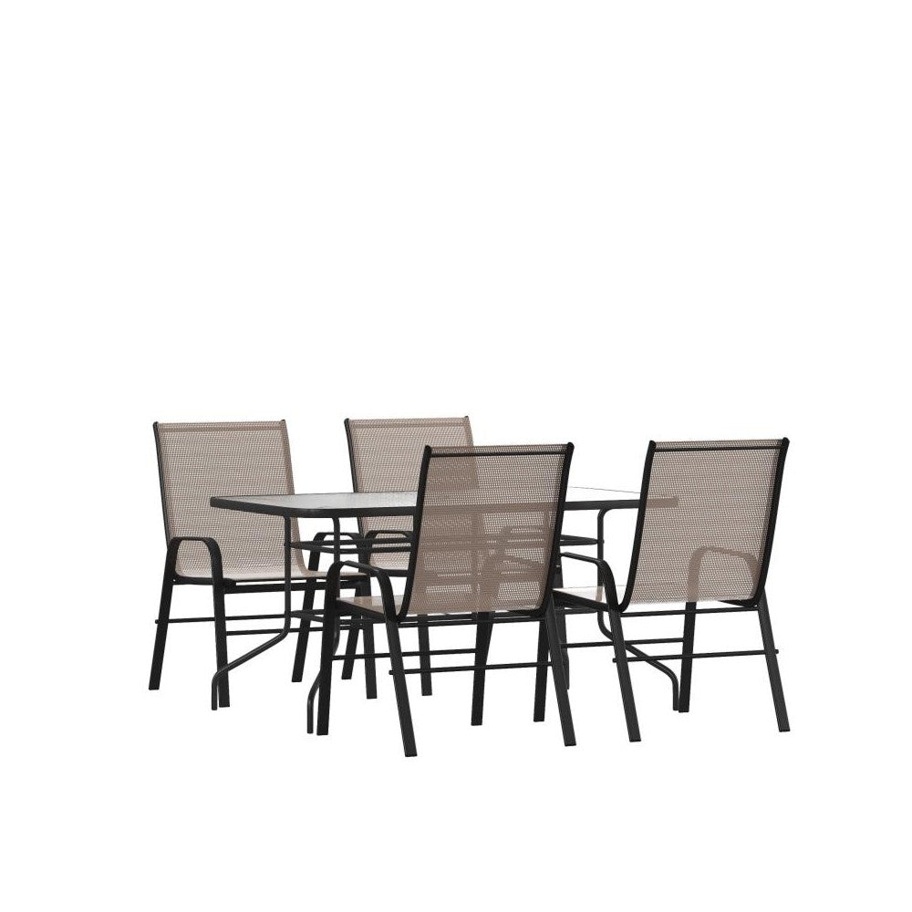 Flash Furniture Brazos 31.5x55 Brown Patio Table Set TLH-089REC-303CBN4-GG