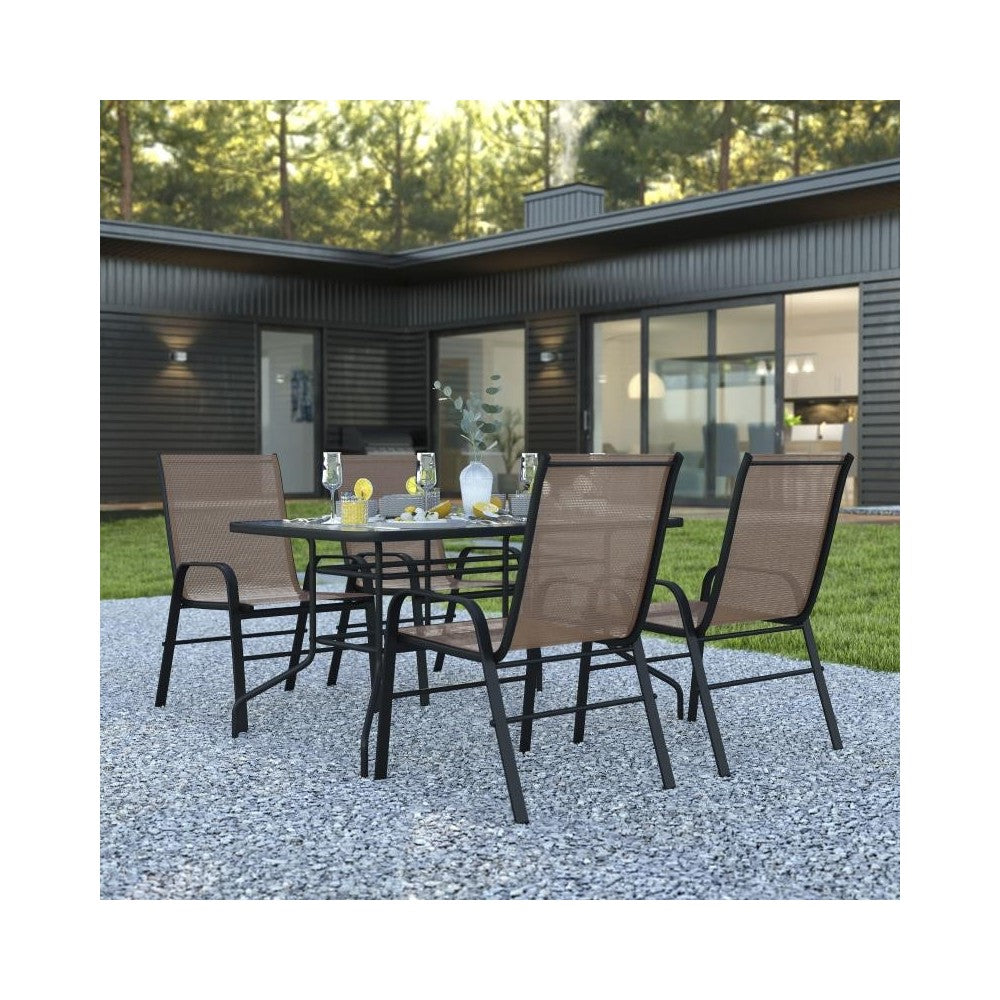 Flash Furniture Brazos 31.5x55 Brown Patio Table Set TLH-089REC-303CBN4-GG