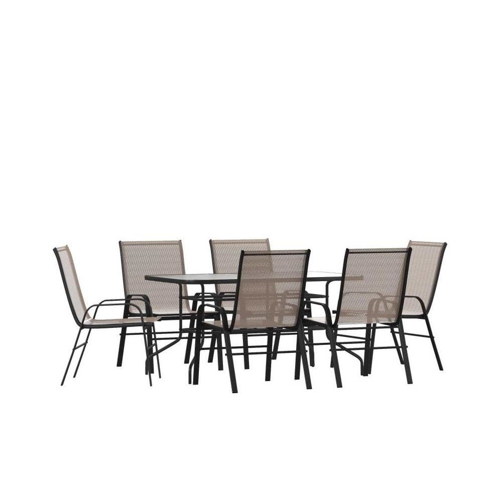 Flash Furniture Brazos 31.5x55 Brown Patio Table Set TLH-089REC-303CBN6-GG