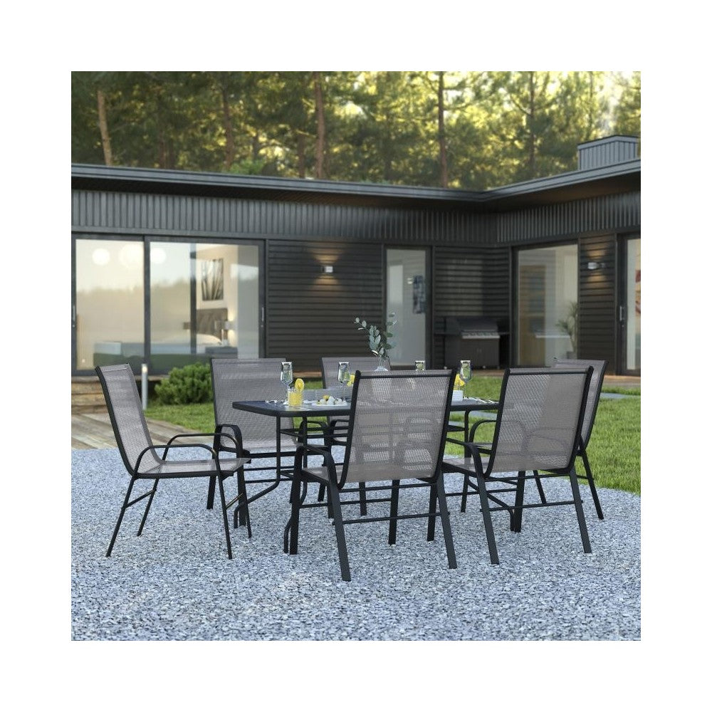 Flash Furniture Brazos 31.5x55 Gray Patio Table Set TLH-089REC-303CGY6-GG